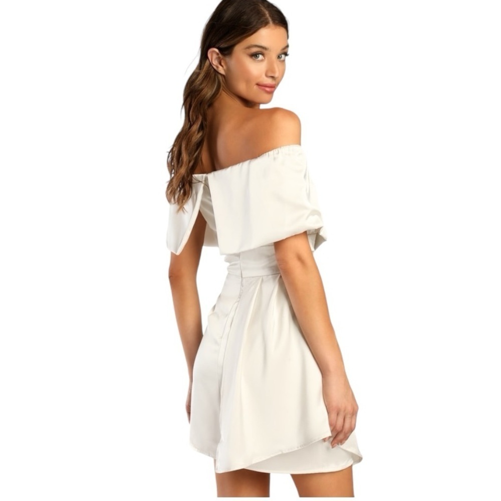 LULUS Always Celebrating Ivory Satin Off-the-Shoulder
Mini Dress S Wedding White - Picture 12 of 12